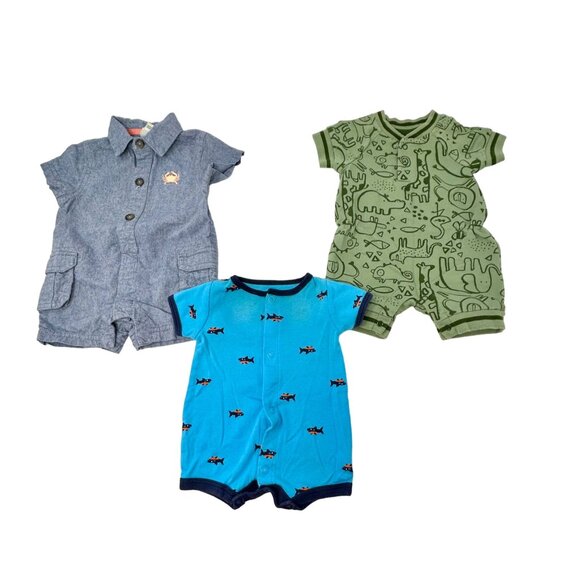Baby Boy's - Three 1 Piece Outfits  in Blues & Green -‎  Size Newborn - Picture 1 of 9